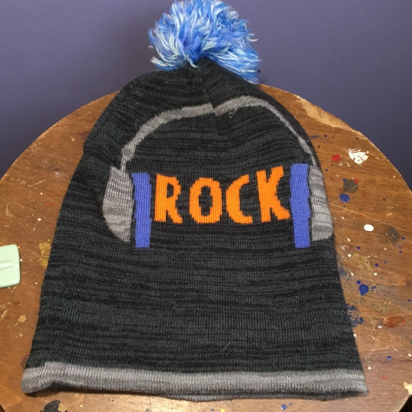 Rock ON beanie toboggan Pom Pom winter cap kids themed hat - Picture 7 of 9